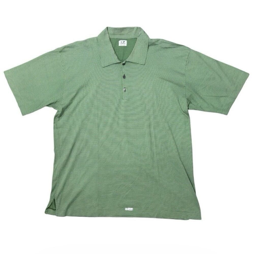 Vintage CP Company Polo Shirt Men’s Green Striped Made In Italy Designer Golf L